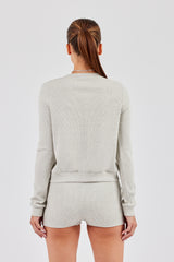 Rib Button Up Top - Grey