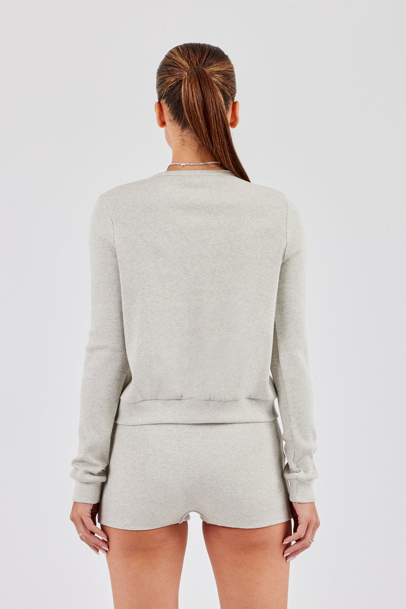 Rib Button Up Top - Grey