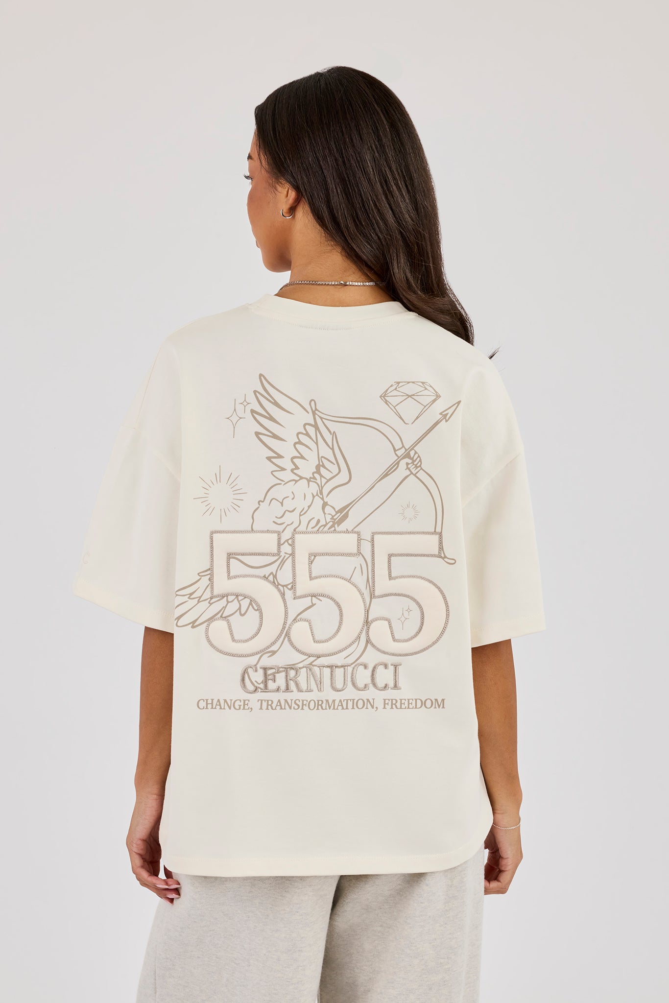 555 Embroidered Oversized T-Shirt - Off White | Womens Tees