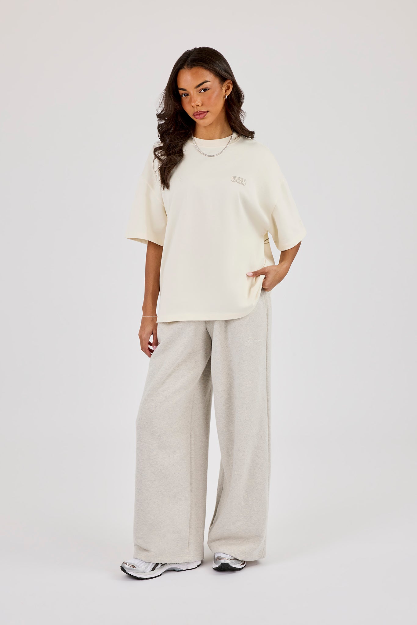 555 Embroidered Oversized T-Shirt - Off White | Womens Tees