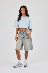 Brazillian Back Puff Print Cropped T-Shirt - Baby Blue