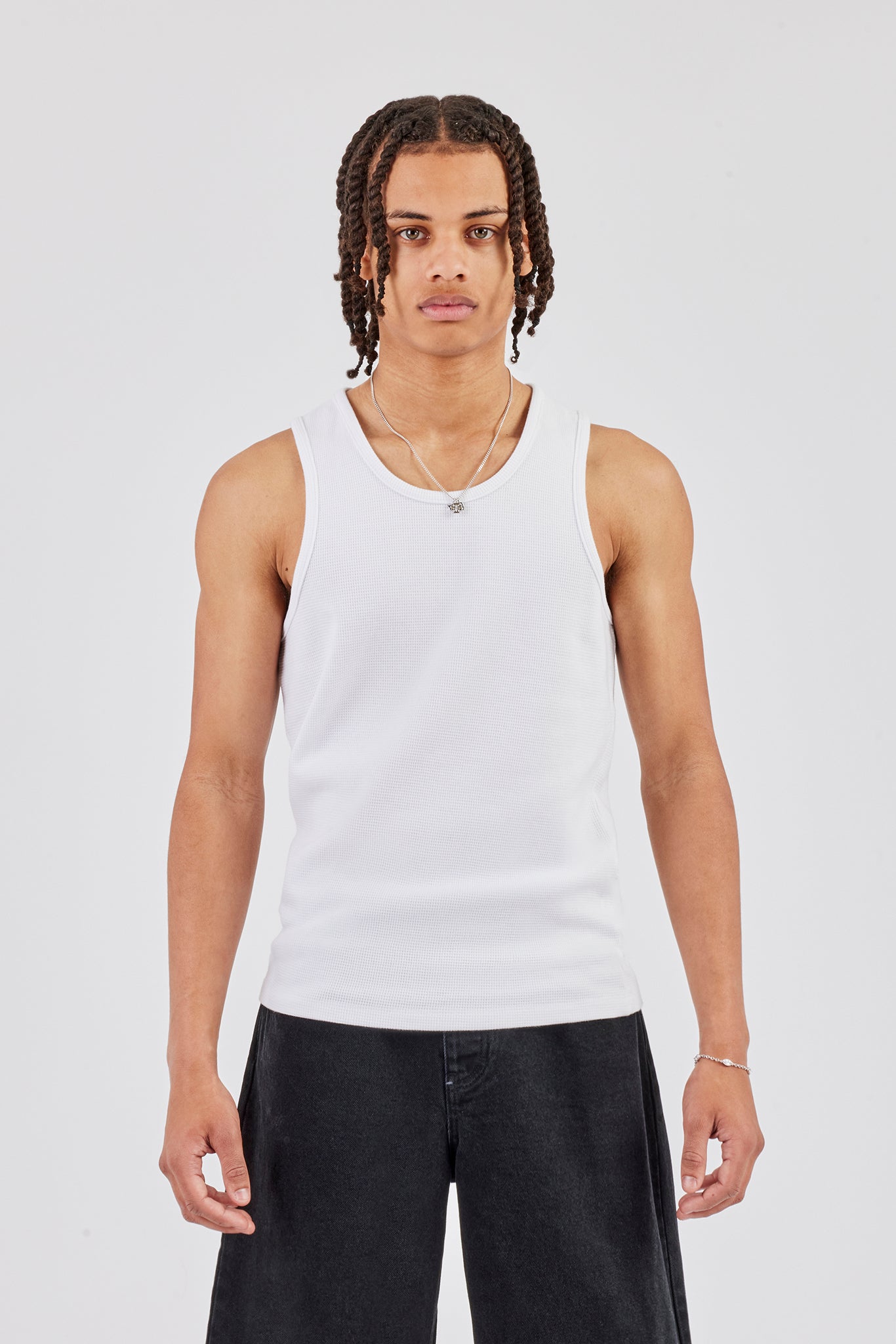 Waffle Vest Top - White