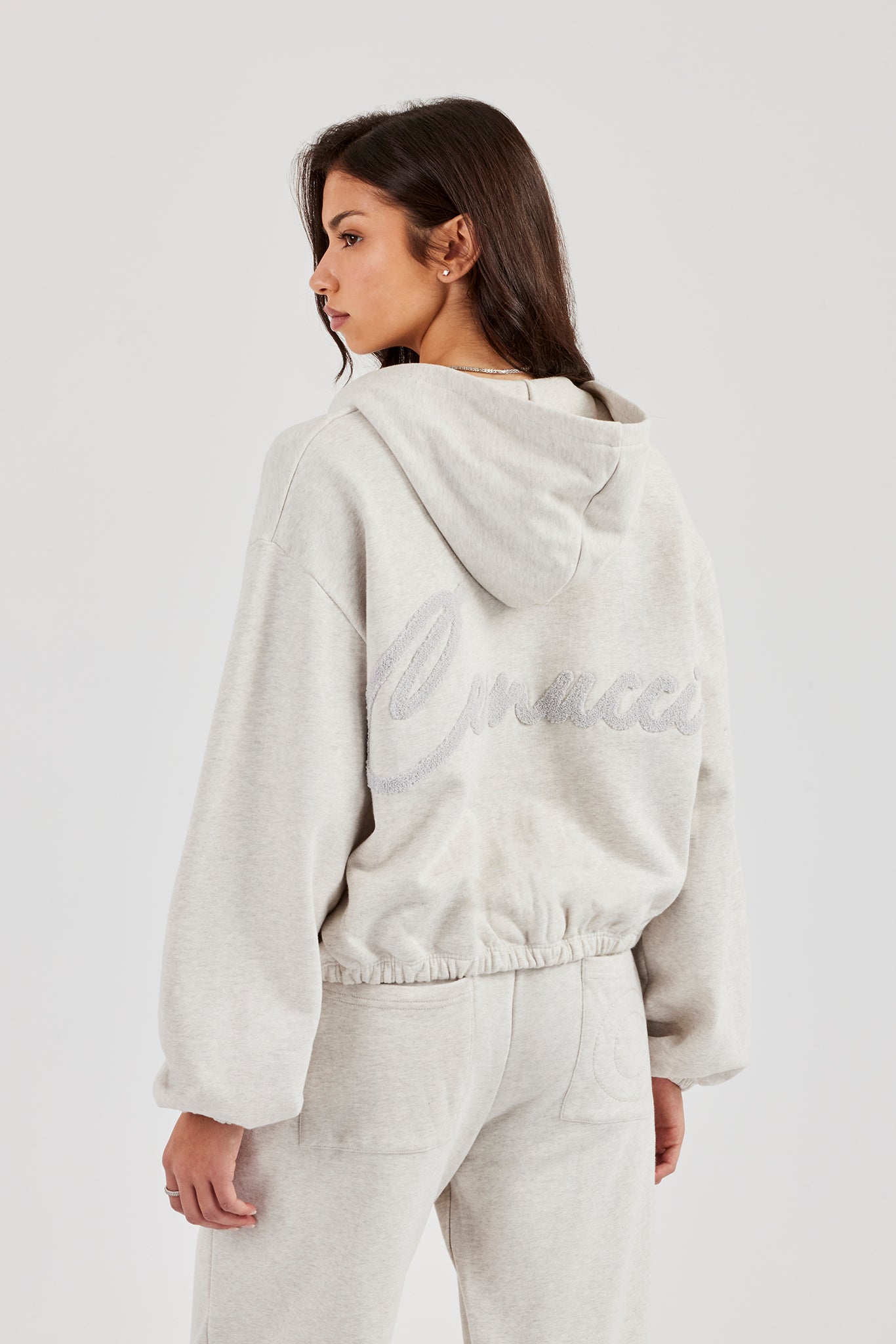 Frottee Hoodie mit Applikation - Graumeliert