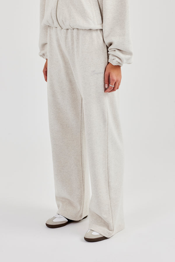 Towelling Applique Wide Leg Jogger - Grey Marl