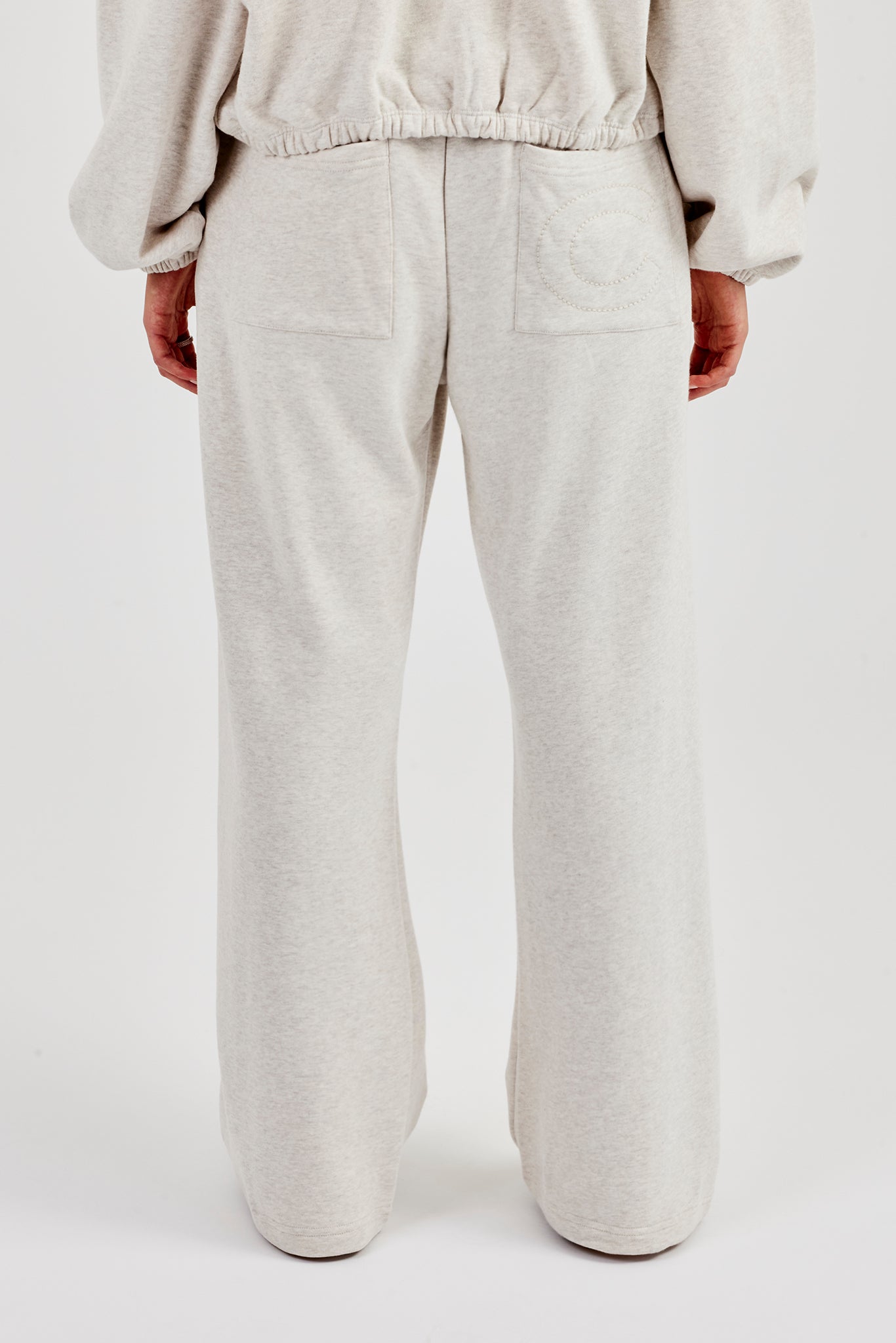 Towelling Applique Wide Leg Jogger - Grey Marl