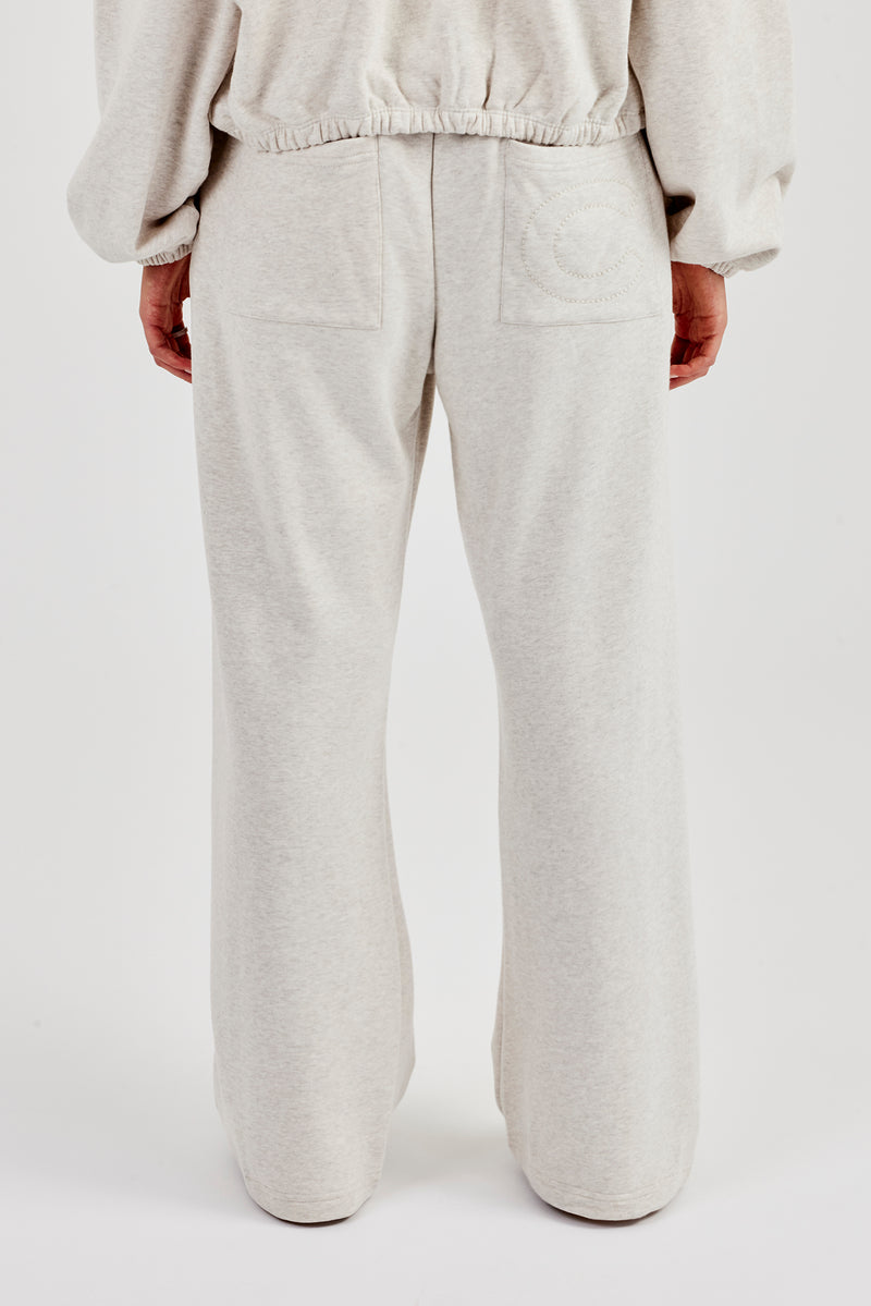 Towelling Applique Wide Leg Jogger - Grey Marl