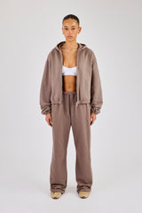 Towelling Applique Zip Hoodie - Taupe