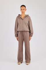 Towelling Applique Zip Tracksuit - Taupe
