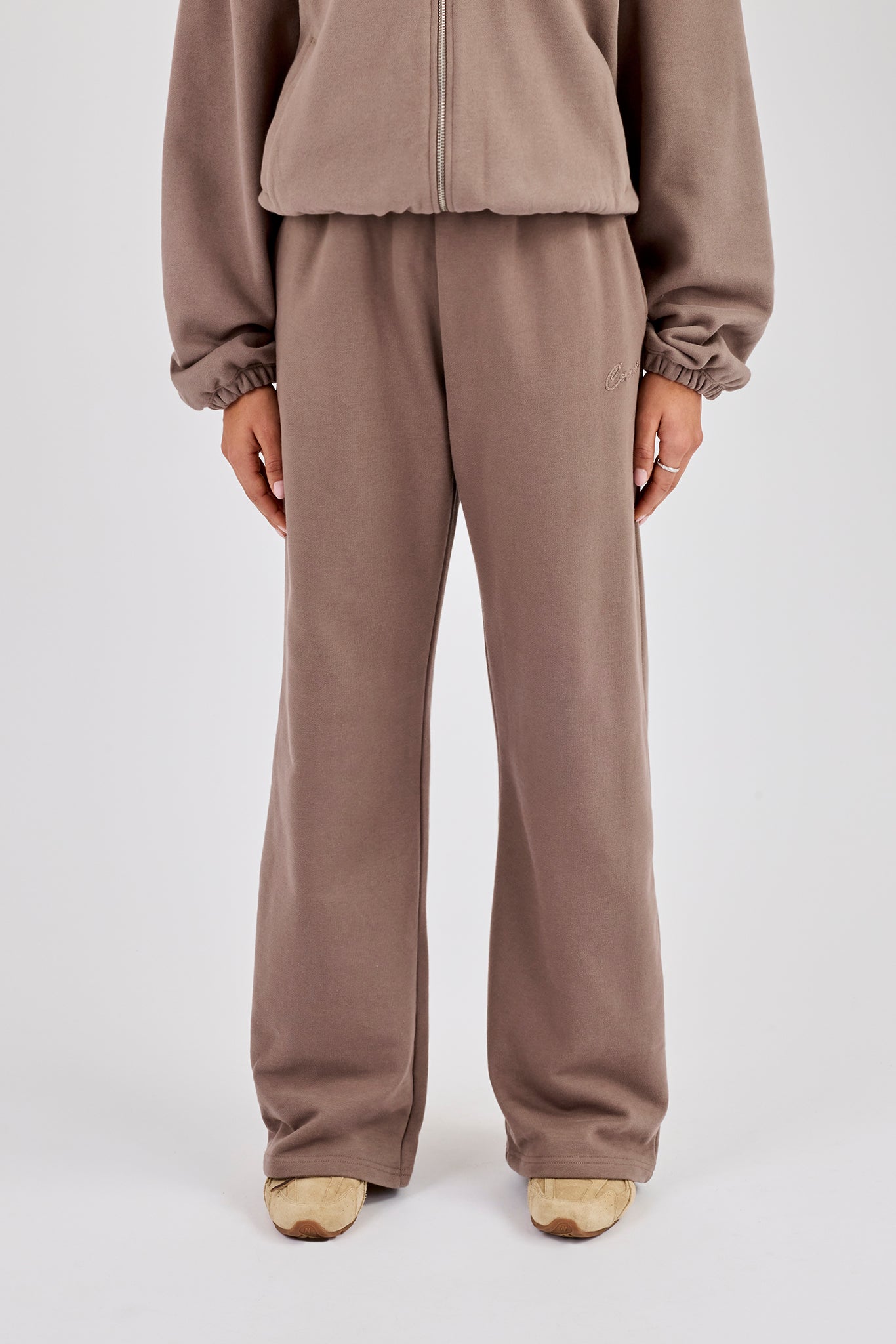 Towelling Applique Wide Leg Jogger - Taupe