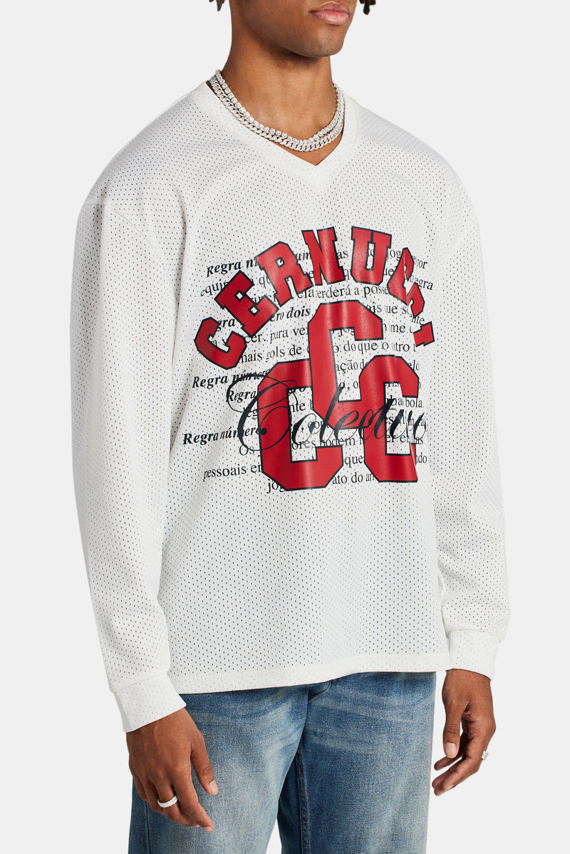 CCC Mesh Long Sleeve Varsity Top - White | Mens Tops | Shop T-Shirts at ...