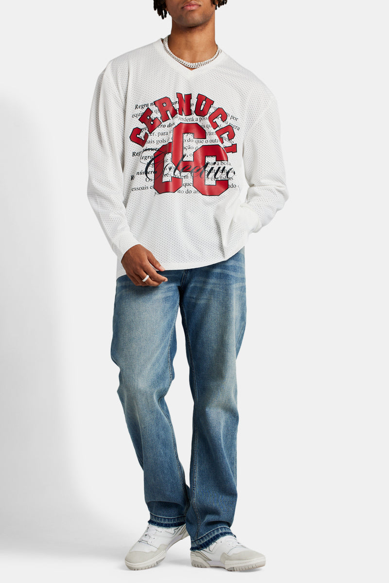 CCC Mesh Long Sleeve Varsity Top - White | Mens Tops | Shop T-Shirts at ...