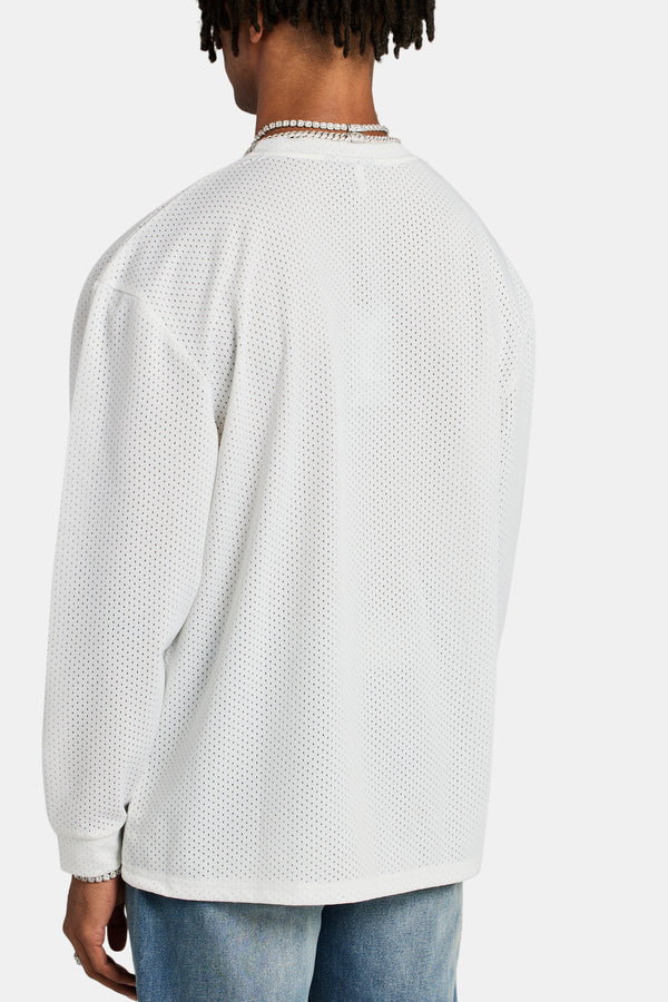 CCC Mesh Long Sleeve Varsity Top - White