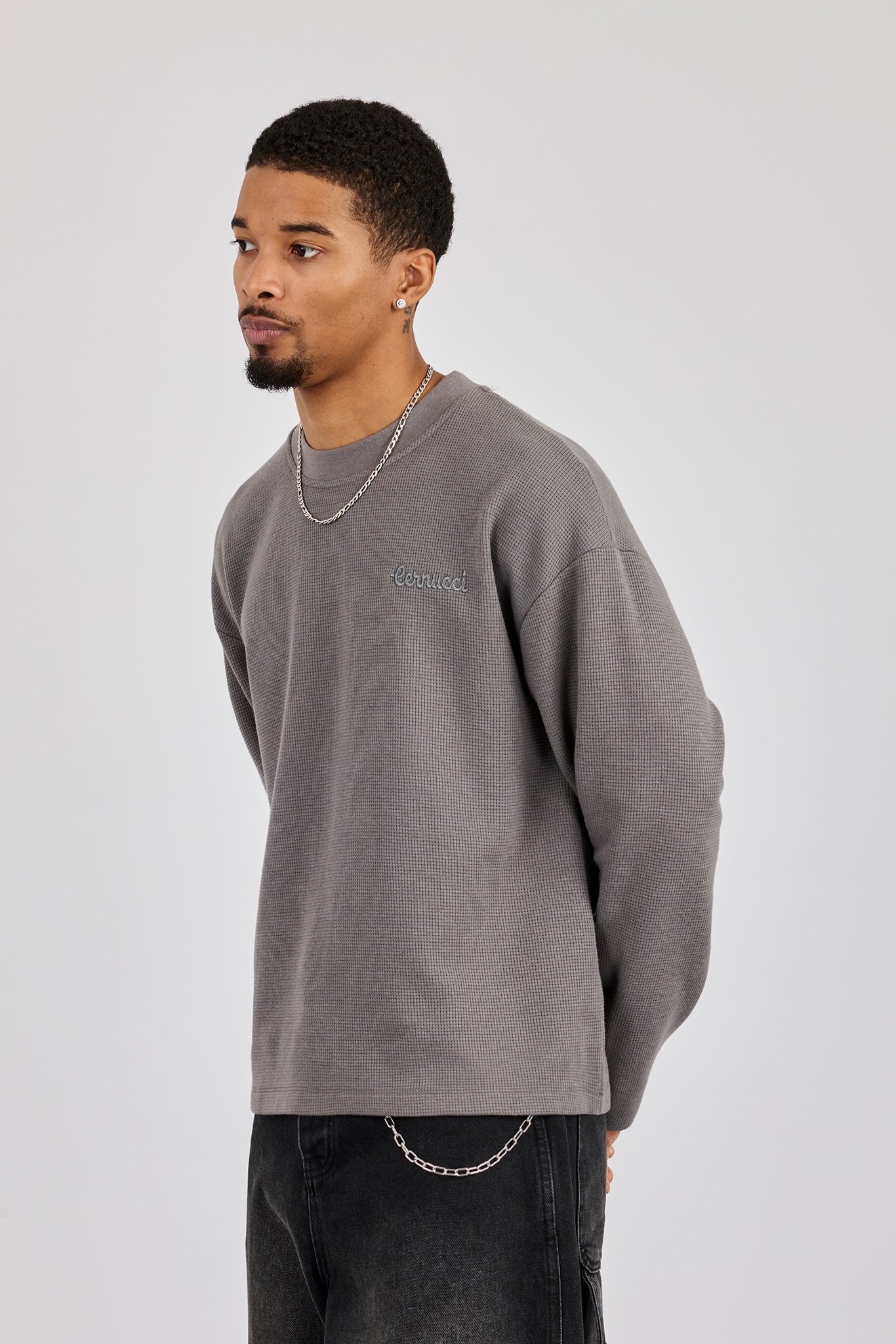 Waffle Long Sleeve T-Shirt - Charcoal