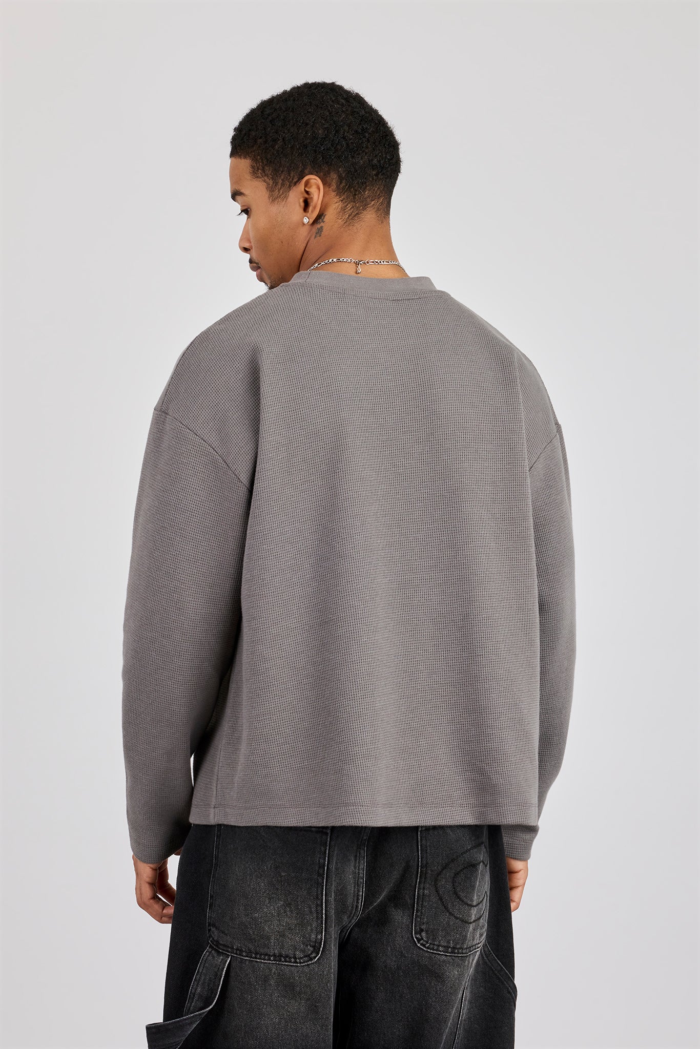 Waffle Long Sleeve T-Shirt - Charcoal