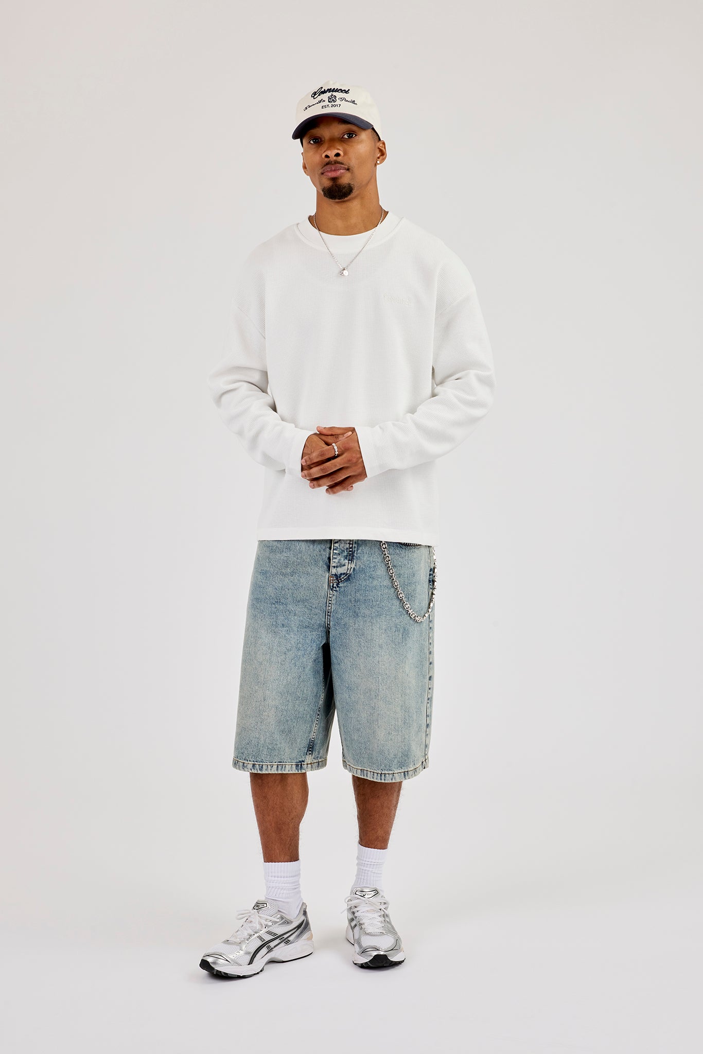 Long Sleeve Waffle Embroidered T-Shirt - Off White | Mens Tees