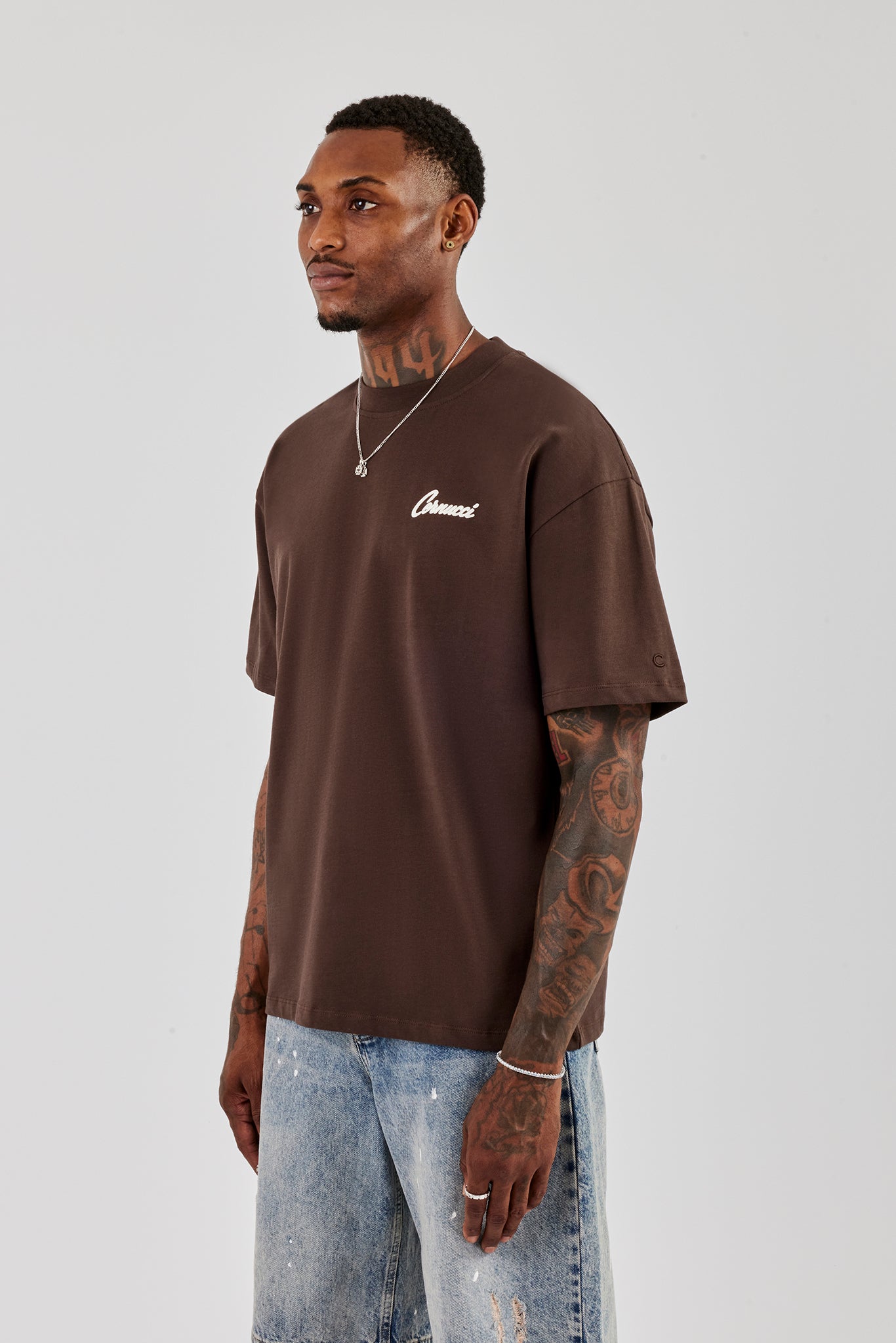 Oversize-T-Shirt mit Cherub Duo-Rückendruck – Schokolade