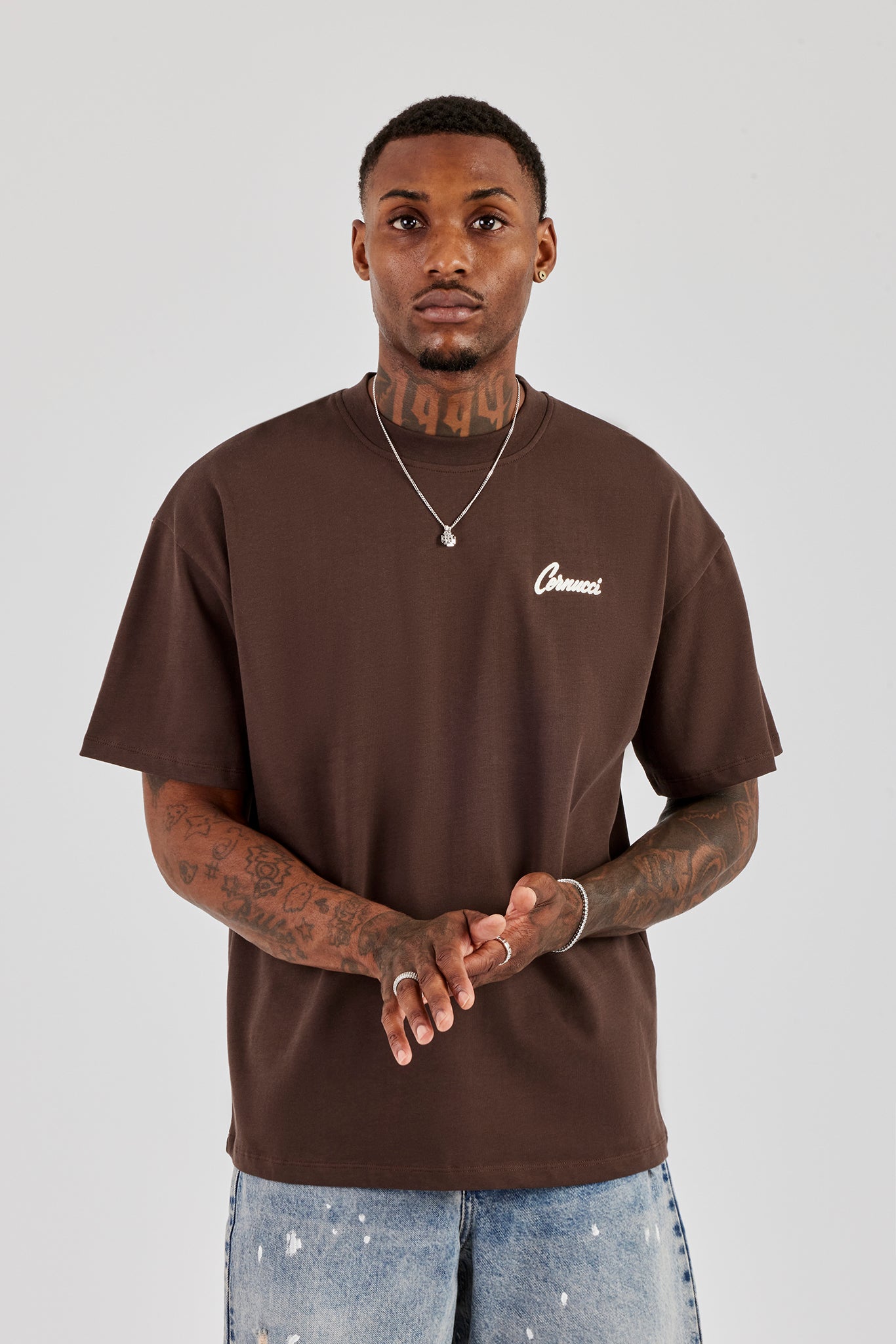 Oversize-T-Shirt mit Cherub Duo-Rückendruck – Schokolade