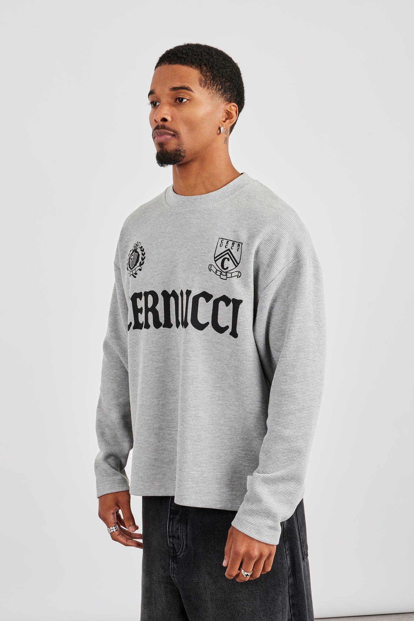 Long Sleeve Waffle Print T-Shirt - Grey | Mens Tees & Vests | Shop