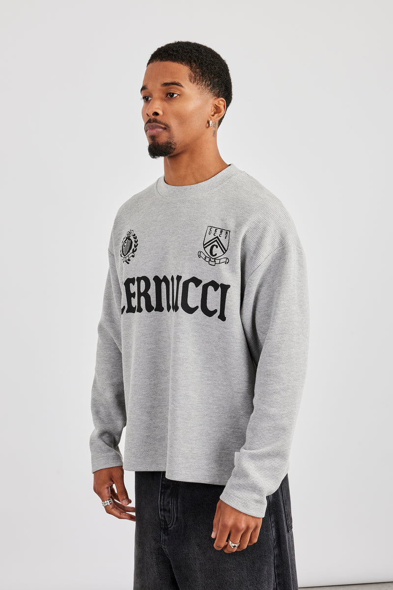 Langärmliges Waffelmuster-T-Shirt – Grau