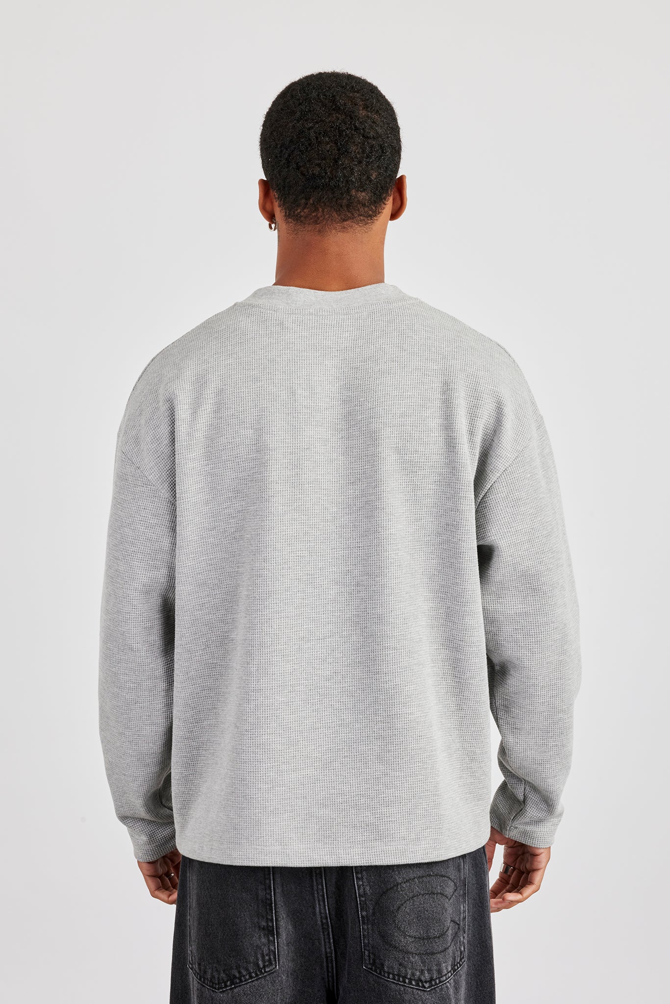 Long Sleeve Waffle Print T-Shirt - Grey | Mens Tees & Vests | Shop
