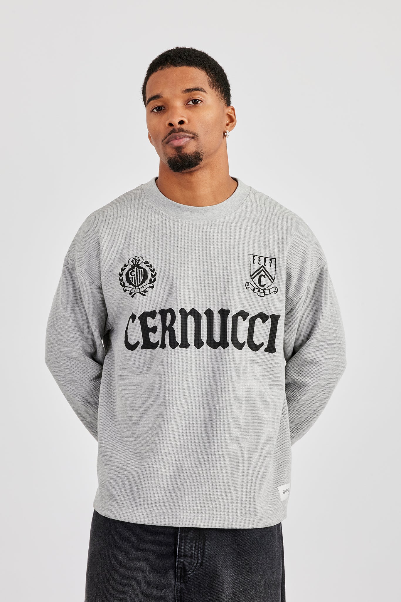 Langärmliges Waffelmuster-T-Shirt – Grau