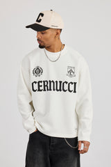 Long Sleeve Waffle Print T-Shirt - Off White