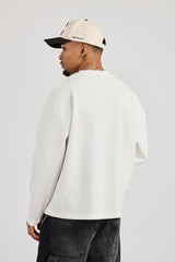 Long Sleeve Waffle Print T-Shirt - Off White
