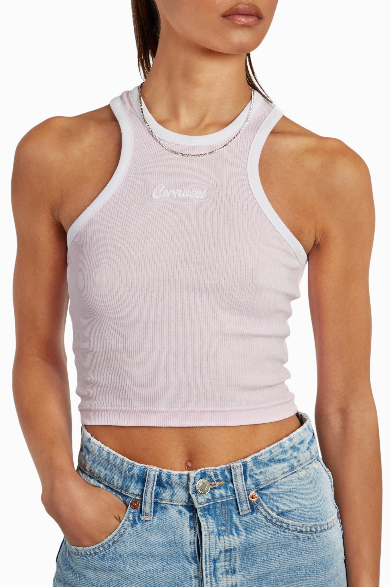 Bestickte Crop-Weste - Rosa