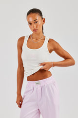 Scoop Neck Embroidered Vest - White