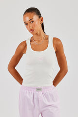 Scoop Neck Embroidered Vest - White