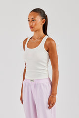 Scoop Neck Embroidered Vest - White