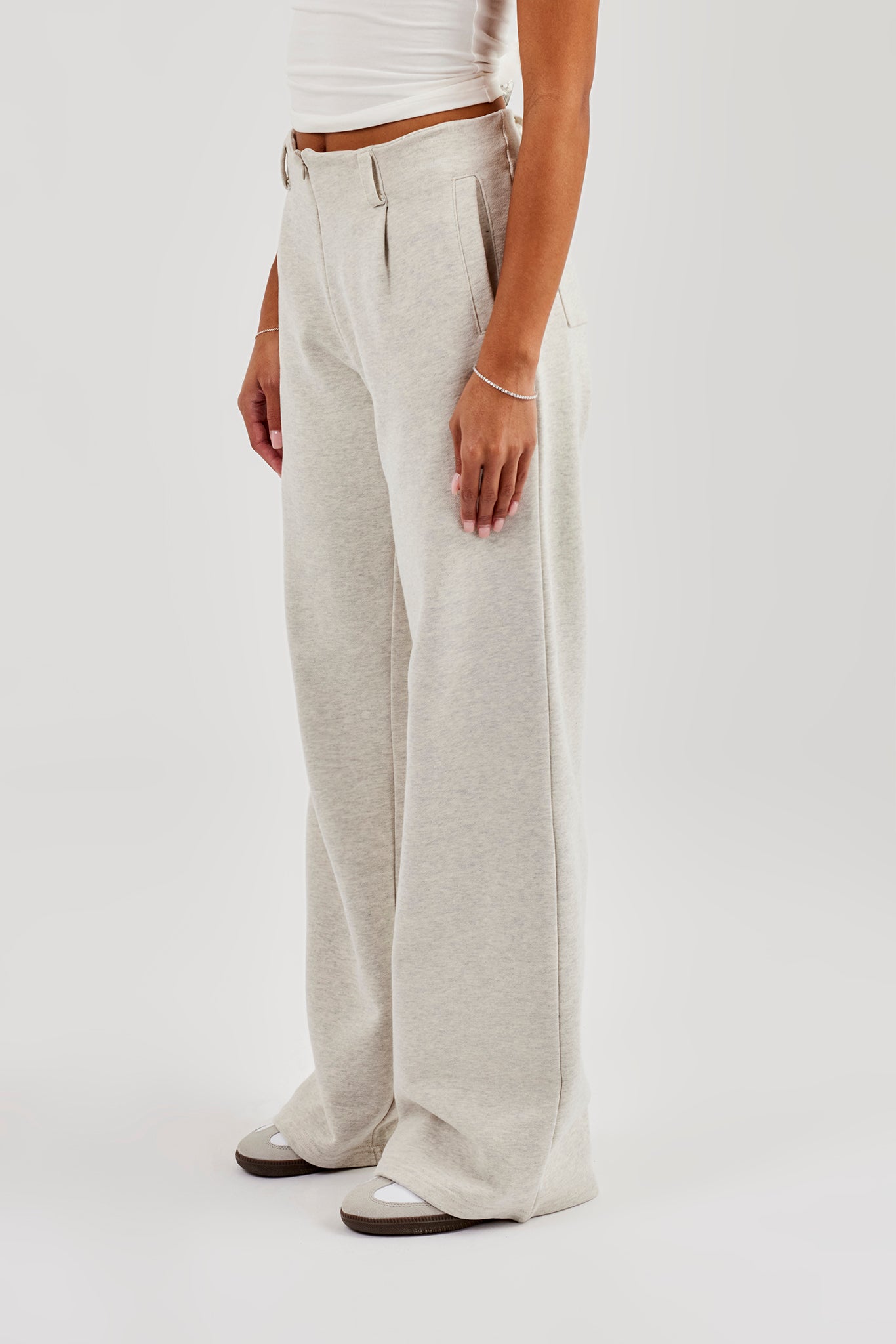 Waistband Detail Jersey Trouser - Grey Marl