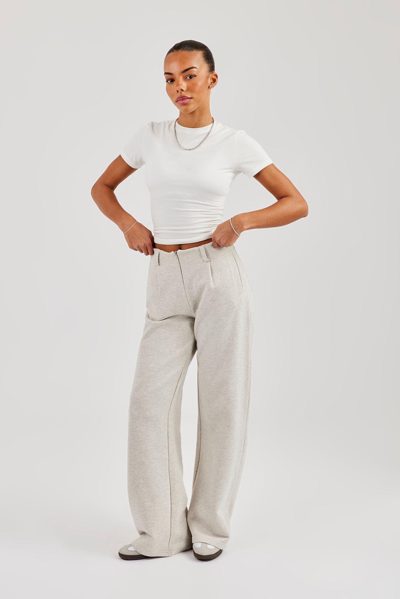 Jerseyhose mit Bunddetail – Grau meliert