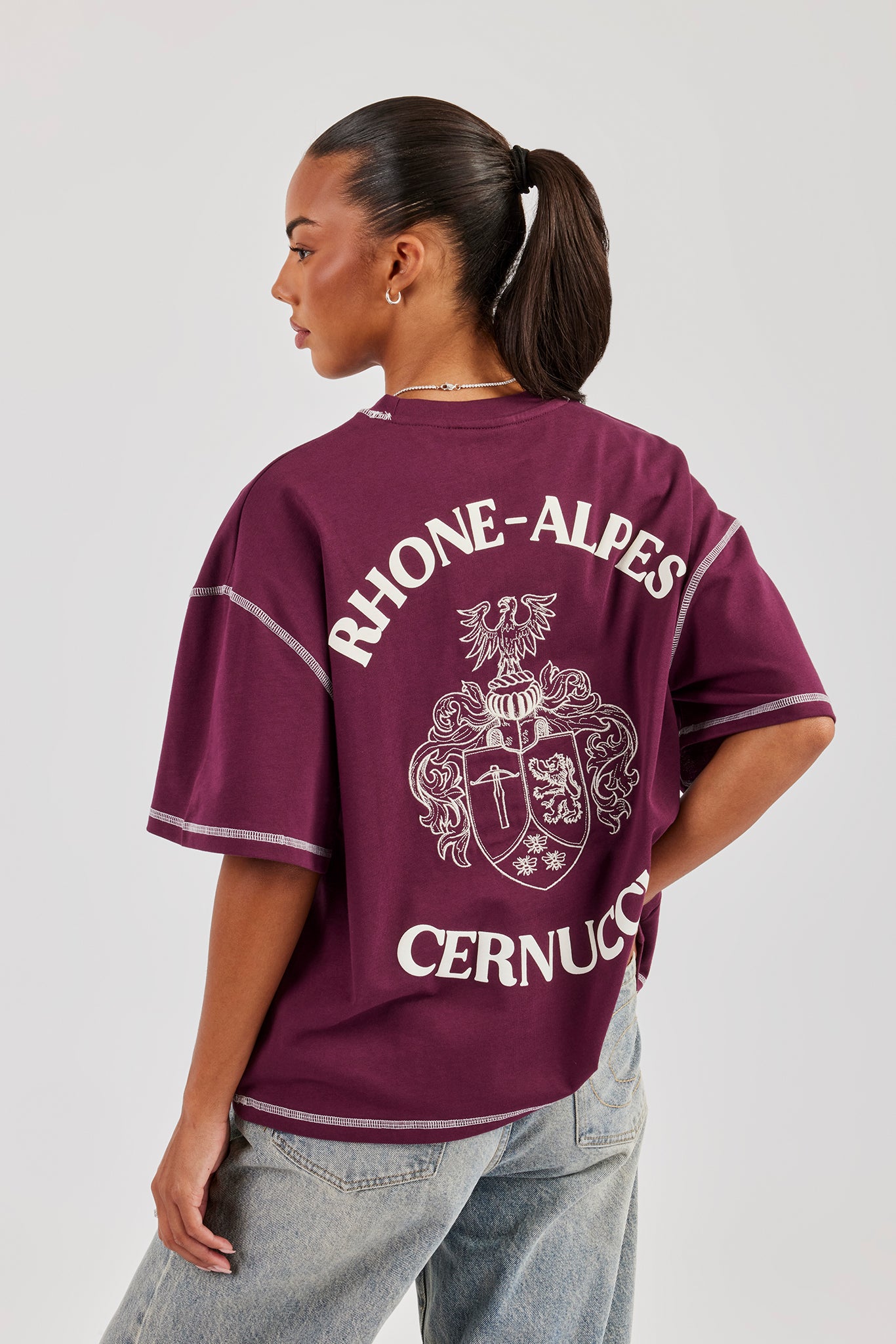 Alpes Contrast Stitch Oversized T-Shirt - Berry