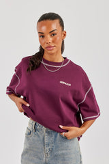 Alpes Contrast Stitch Oversized T-Shirt - Berry