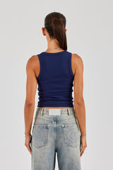 Glitter Applique Scoop Neck Rib Vest - Navy Blue