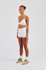 Plunge Front Bralet & Jersey Boxer Short - White