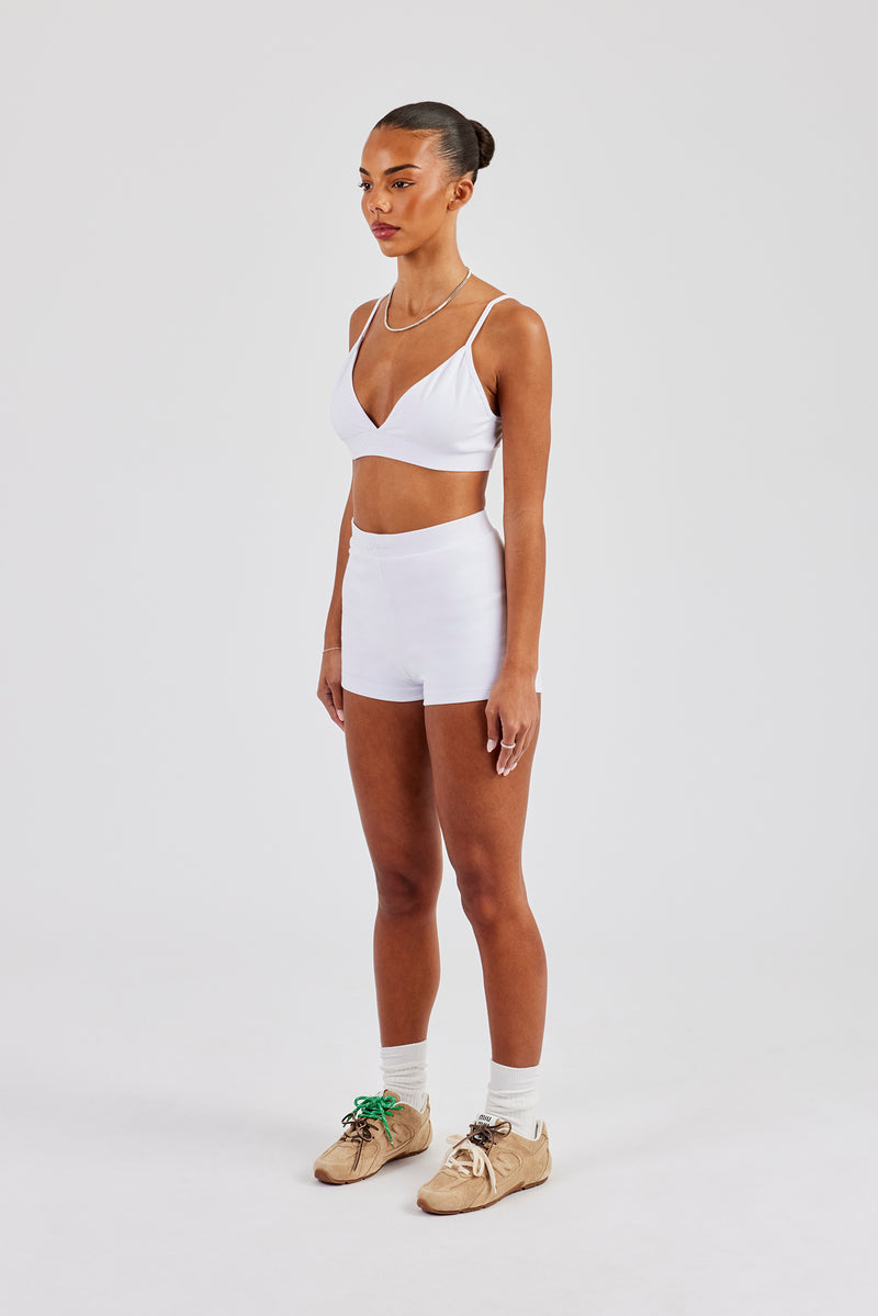 Plunge Front Bralet & Jersey Boxer Short - White