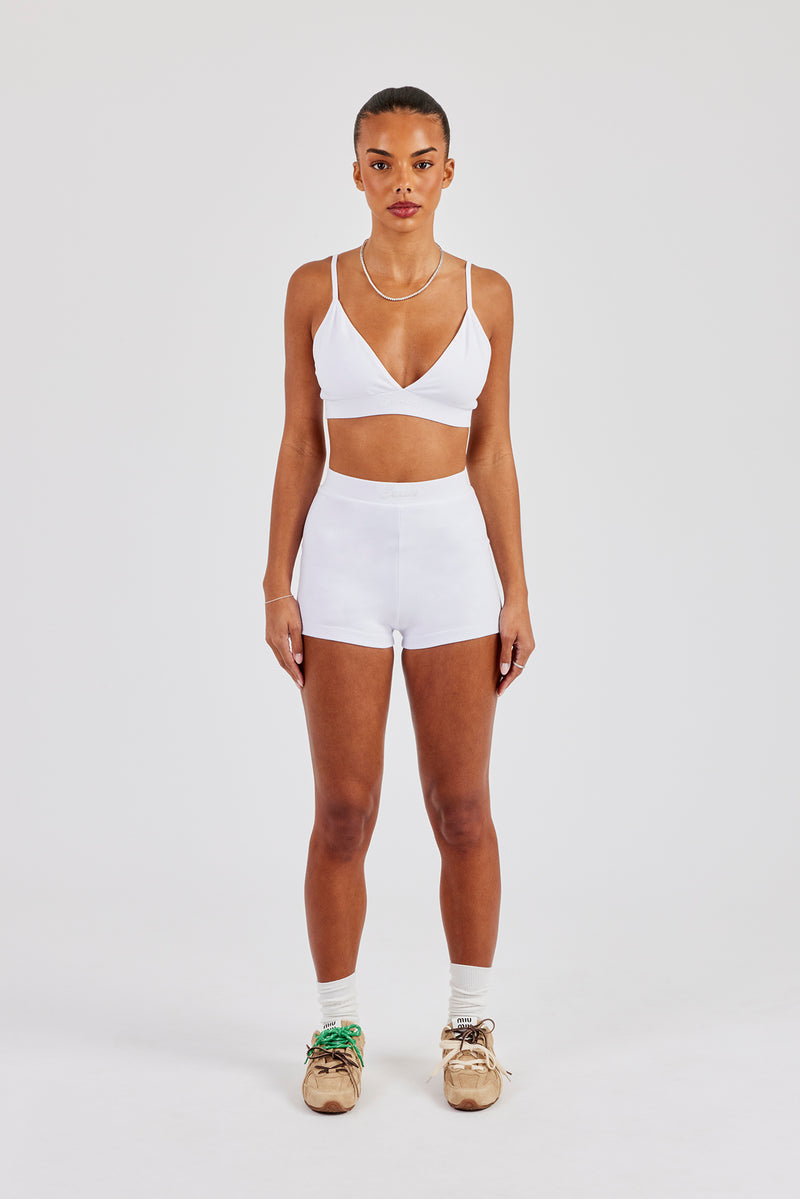 Plunge Front Bralet & Jersey Boxer Short - White
