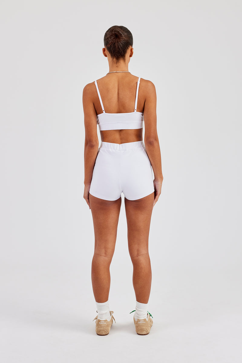 Plunge Front Bralet & Jersey Boxer Short - White