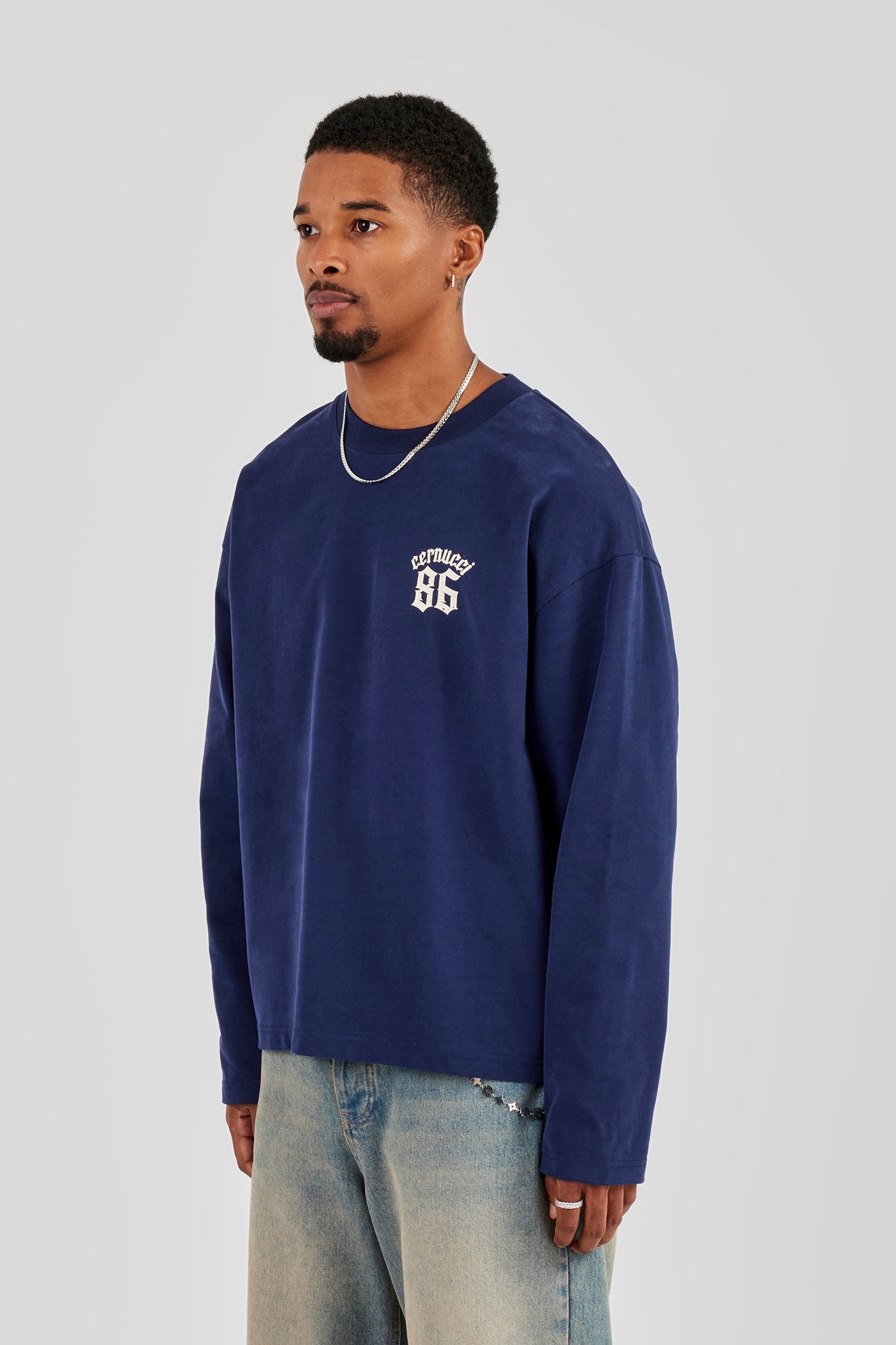 Long Sleeve 86 Back Print T-Shirt - Navy Blue | Mens Tees & Vests