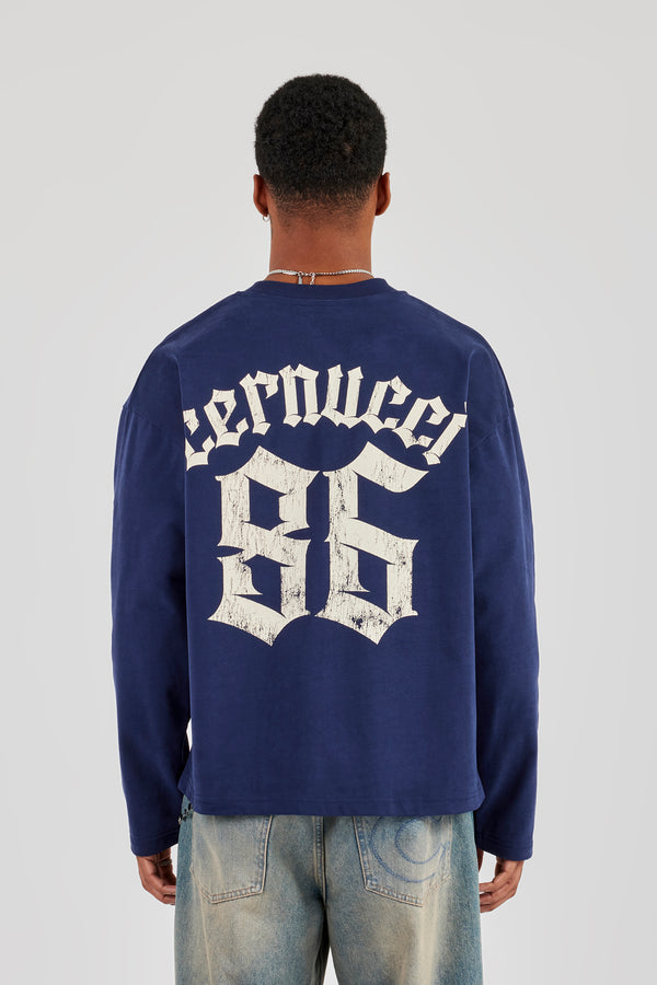 Long Sleeve 86 Back Print T-Shirt - Navy Blue