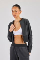 Fitted Rib Zip Through Sweat - Charcoal