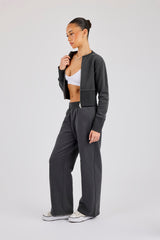 Fitted Rib Zip Through Sweat - Charcoal