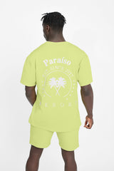 Übergroßes Palm Paraiso T-Shirt - Limette