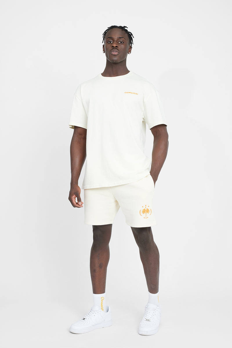 Palm Crest Jersey Shorts - Ecru
