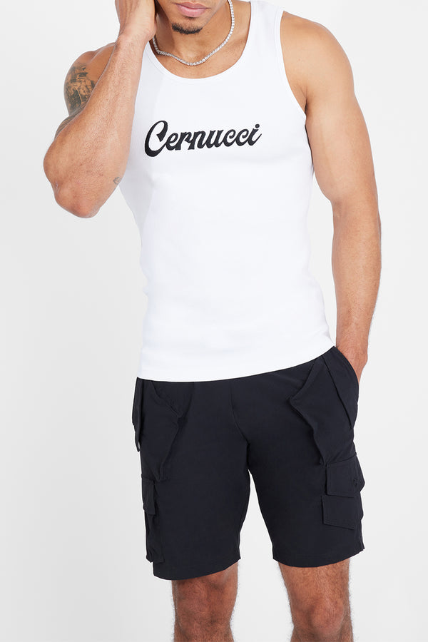 Cernucci Embroidered Muscle Fit Vest - White