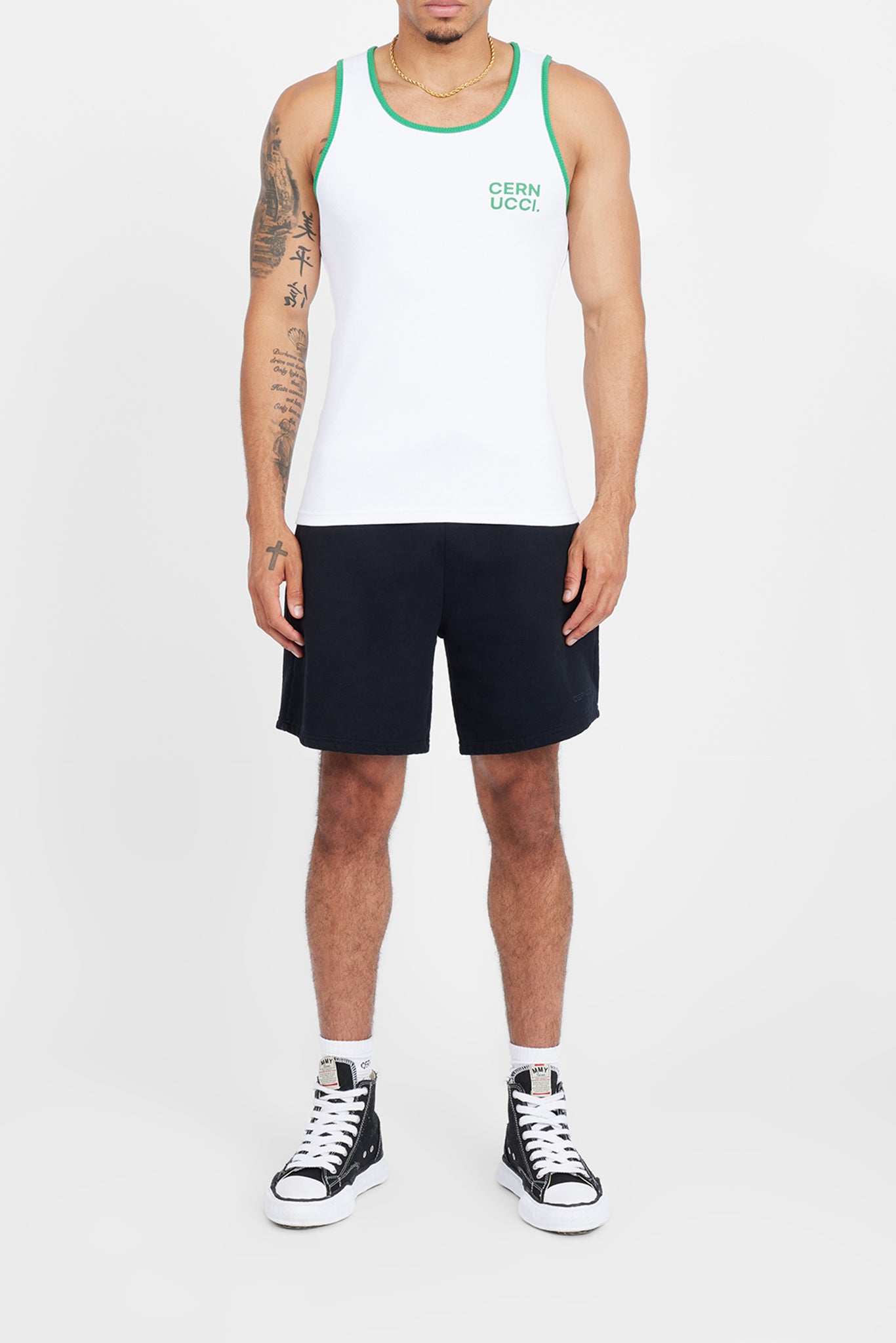 Bestickte Muscle Fit Weste - Weiß &amp; Grün