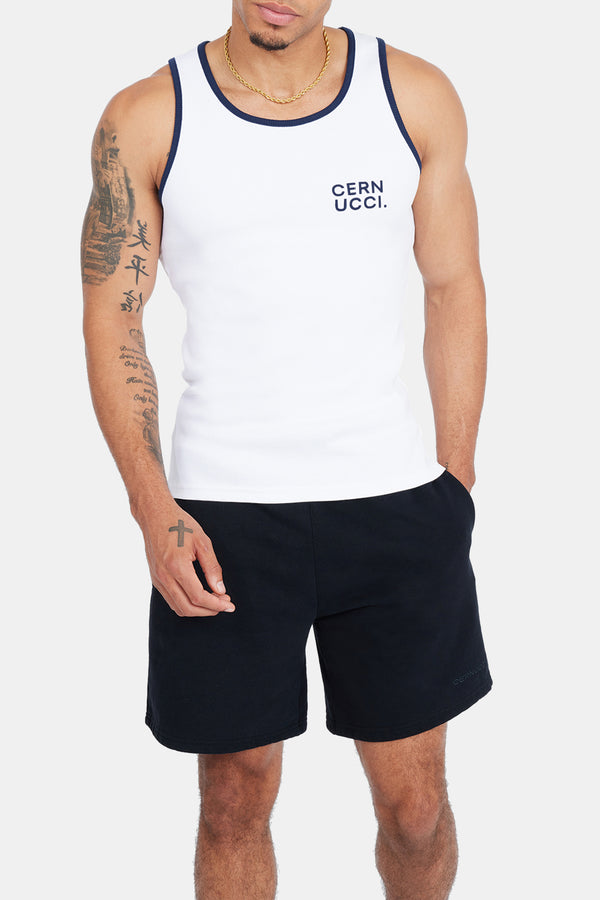 Embroidered Muscle Fit - Vest White and Navy