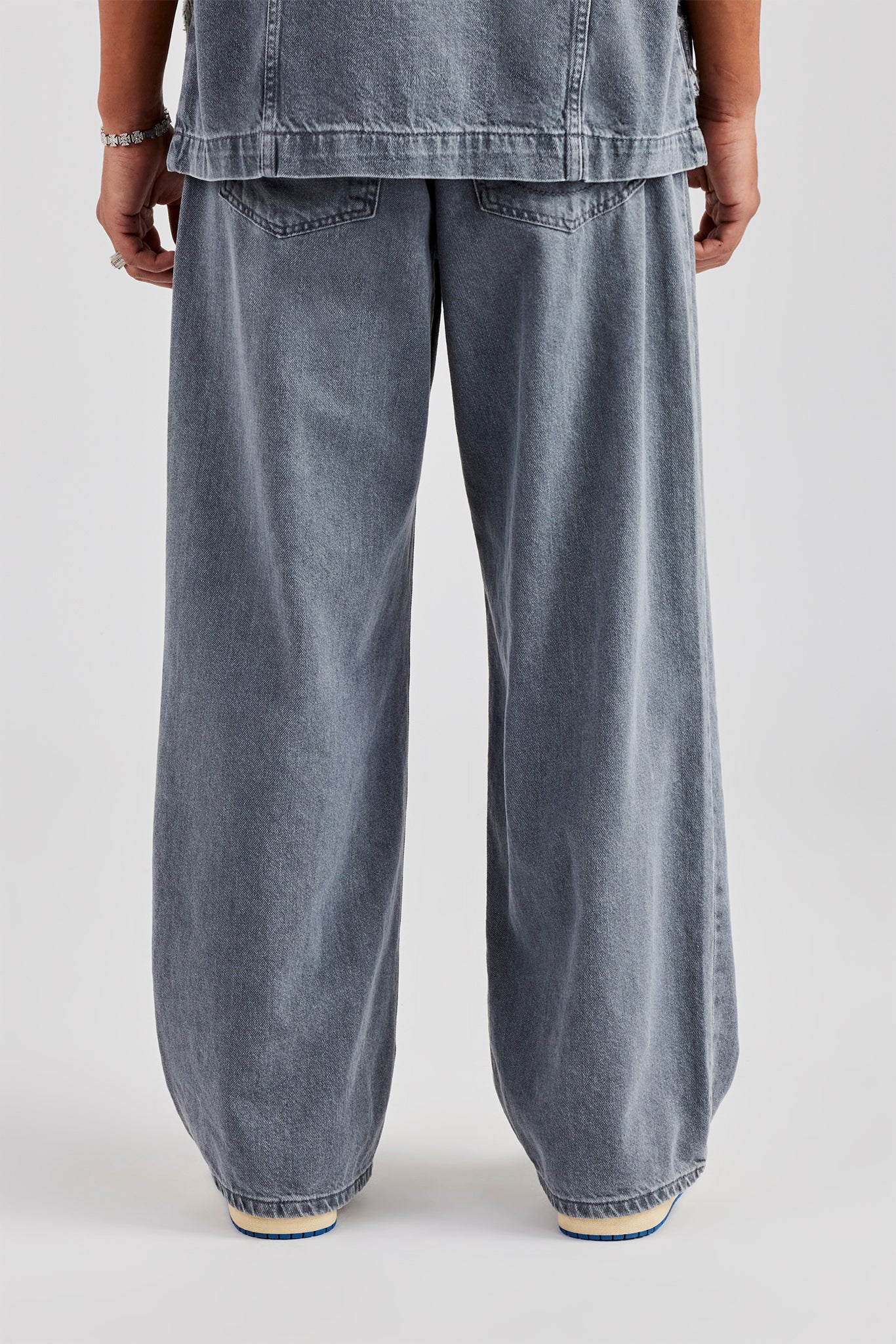 Raw Edge Applique Carpenter Denim Jeans - Washed Grey | Mens Denim